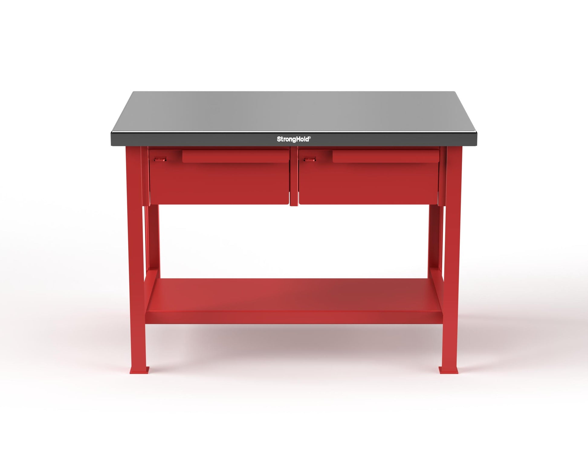 Extreme Duty 7 GA Shop Table with Stainless Steel Top, 2 Drawers, 1 Shelf - 48 In. W x 30 In. D x 34 In. H - T4830-2DB-SSTOP-3001