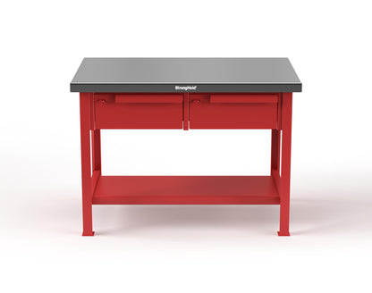 Extreme Duty 7 GA Shop Table with Stainless Steel Top, 2 Drawers, 1 Shelf - 48 In. W x 30 In. D x 34 In. H - T4830-2DB-SSTOP-3001