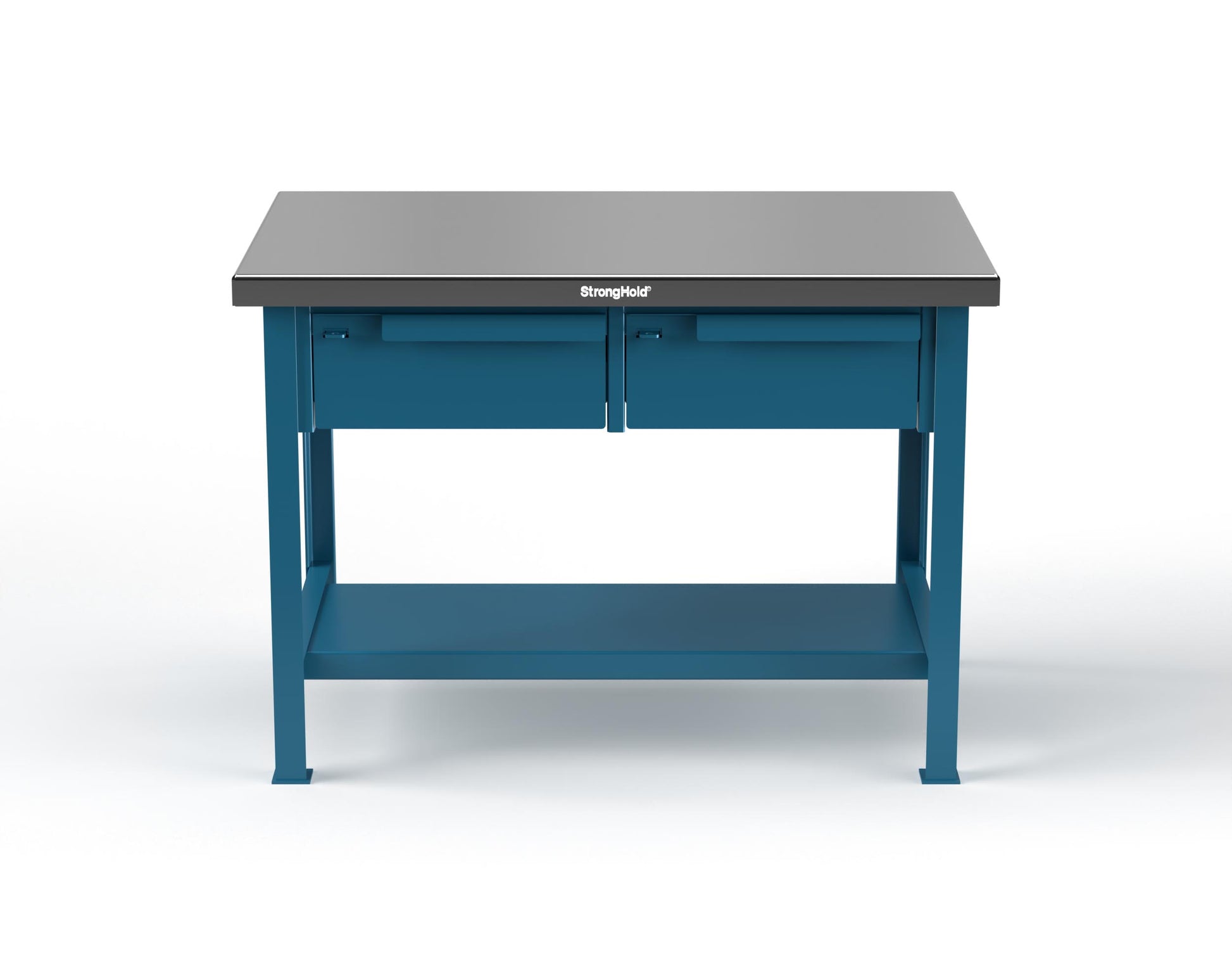 Extreme Duty 7 GA Shop Table with Stainless Steel Top, 2 Drawers, 1 Shelf - 48 In. W x 30 In. D x 34 In. H - T4830-2DB-SSTOP-5001