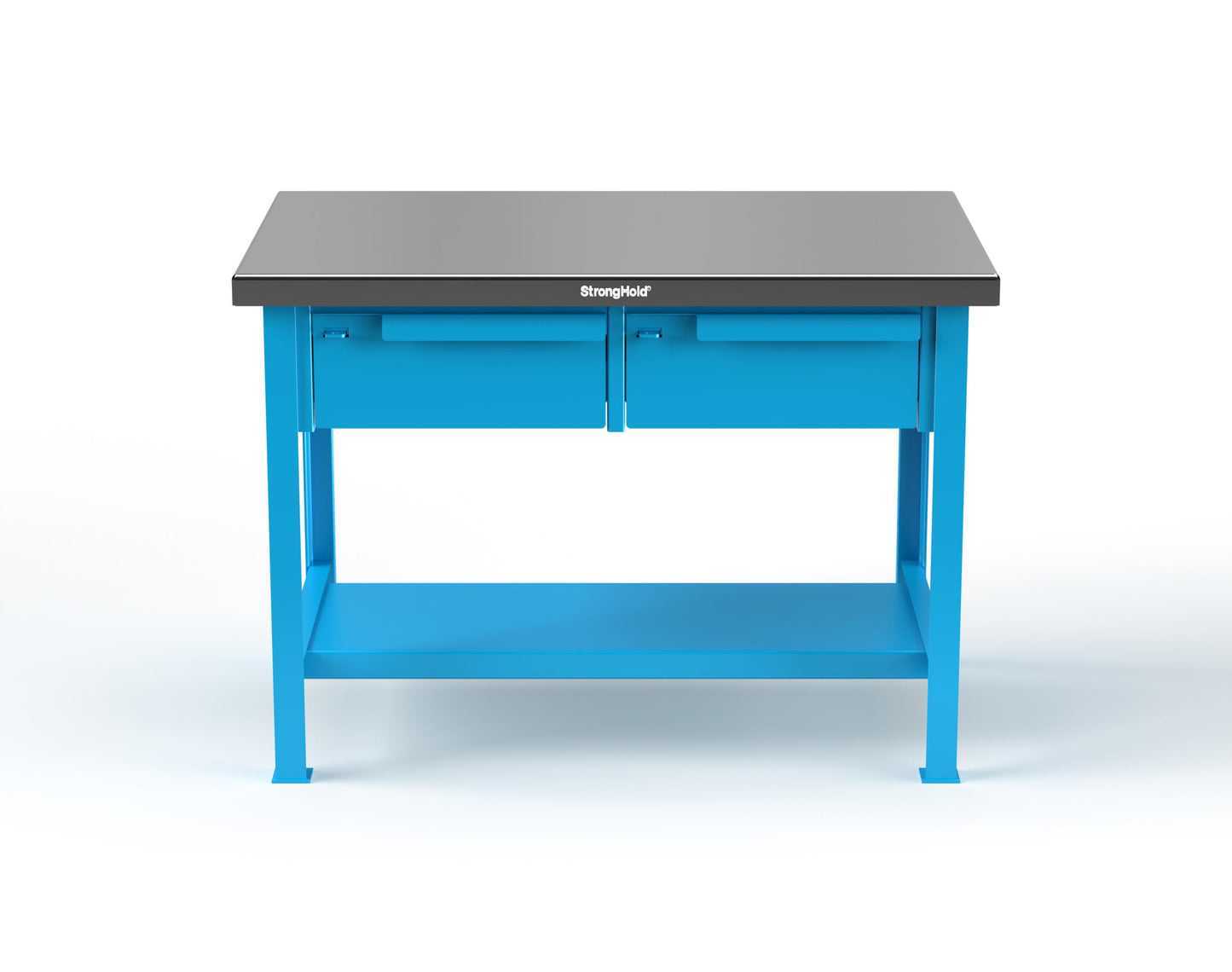 Extreme Duty 7 GA Shop Table with Stainless Steel Top, 2 Drawers, 1 Shelf - 48 In. W x 30 In. D x 34 In. H - T4830-2DB-SSTOP-5012