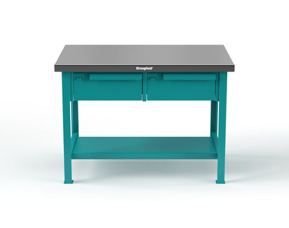 Extreme Duty 7 GA Shop Table with Stainless Steel Top, 2 Drawers, 1 Shelf - 48 In. W x 30 In. D x 34 In. H - T4830-2DB-SSTOP-5021