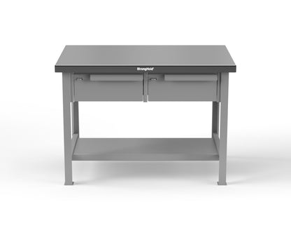 Extreme Duty 7 GA Shop Table with Stainless Steel Top, 2 Drawers, 1 Shelf - 48 In. W x 30 In. D x 34 In. H - T4830-2DB-SSTOP-7037
