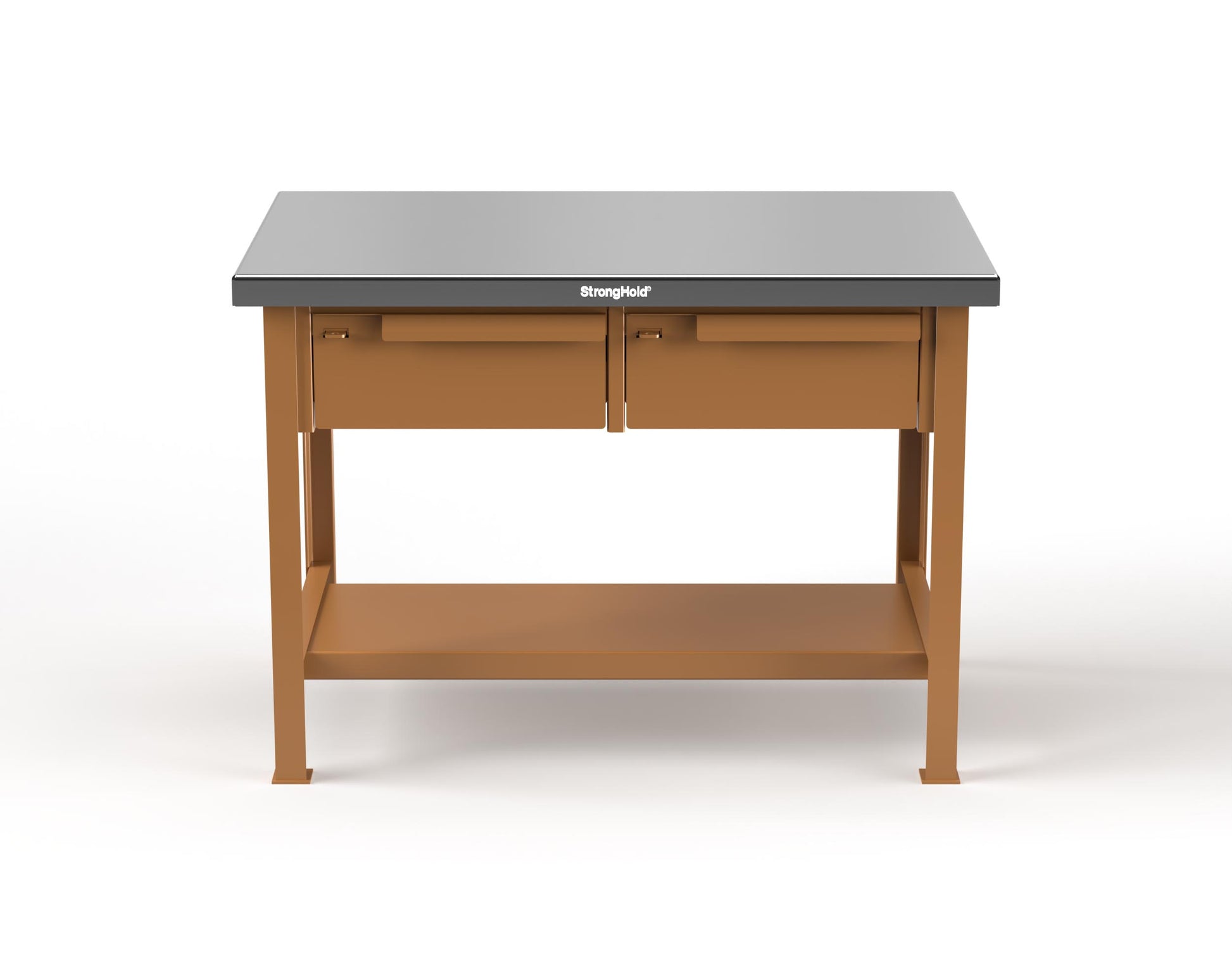 Extreme Duty 7 GA Shop Table with Stainless Steel Top, 2 Drawers, 1 Shelf - 48 In. W x 30 In. D x 34 In. H - T4830-2DB-SSTOP-8008
