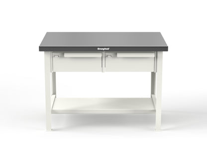 Extreme Duty 7 GA Shop Table with Stainless Steel Top, 2 Drawers, 1 Shelf - 48 In. W x 30 In. D x 34 In. H - T4830-2DB-SSTOP-9003