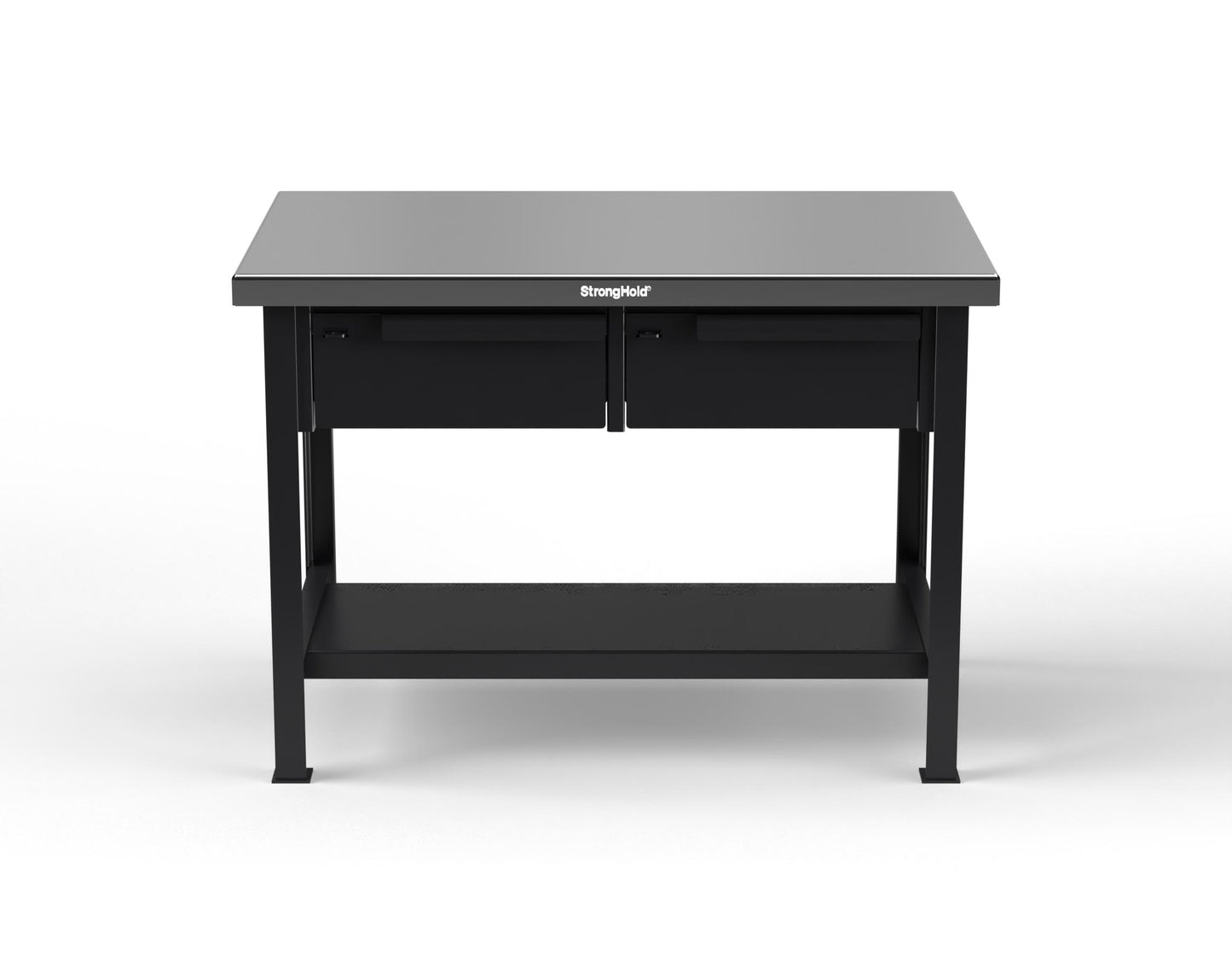 Extreme Duty 7 GA Shop Table with Stainless Steel Top, 2 Drawers, 1 Shelf - 48 In. W x 30 In. D x 34 In. H - T4830-2DB-SSTOP-9005