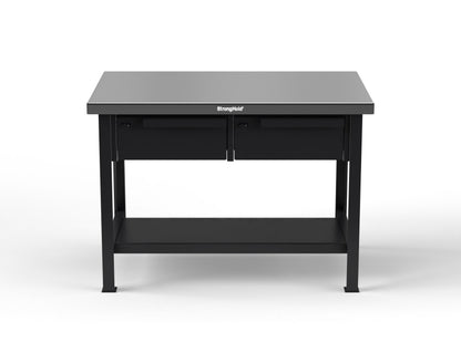 Extreme Duty 7 GA Shop Table with Stainless Steel Top, 2 Drawers, 1 Shelf - 48 In. W x 30 In. D x 34 In. H - T4830-2DB-SSTOP-9005