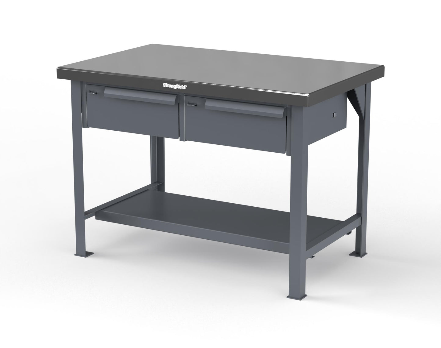 Extreme Duty 7 GA Shop Table with Stainless Steel Top, 2 Drawers, 1 Shelf - 48 In. W x 30 In. D x 34 In. H - T4830-2DB-SSTOP-7024