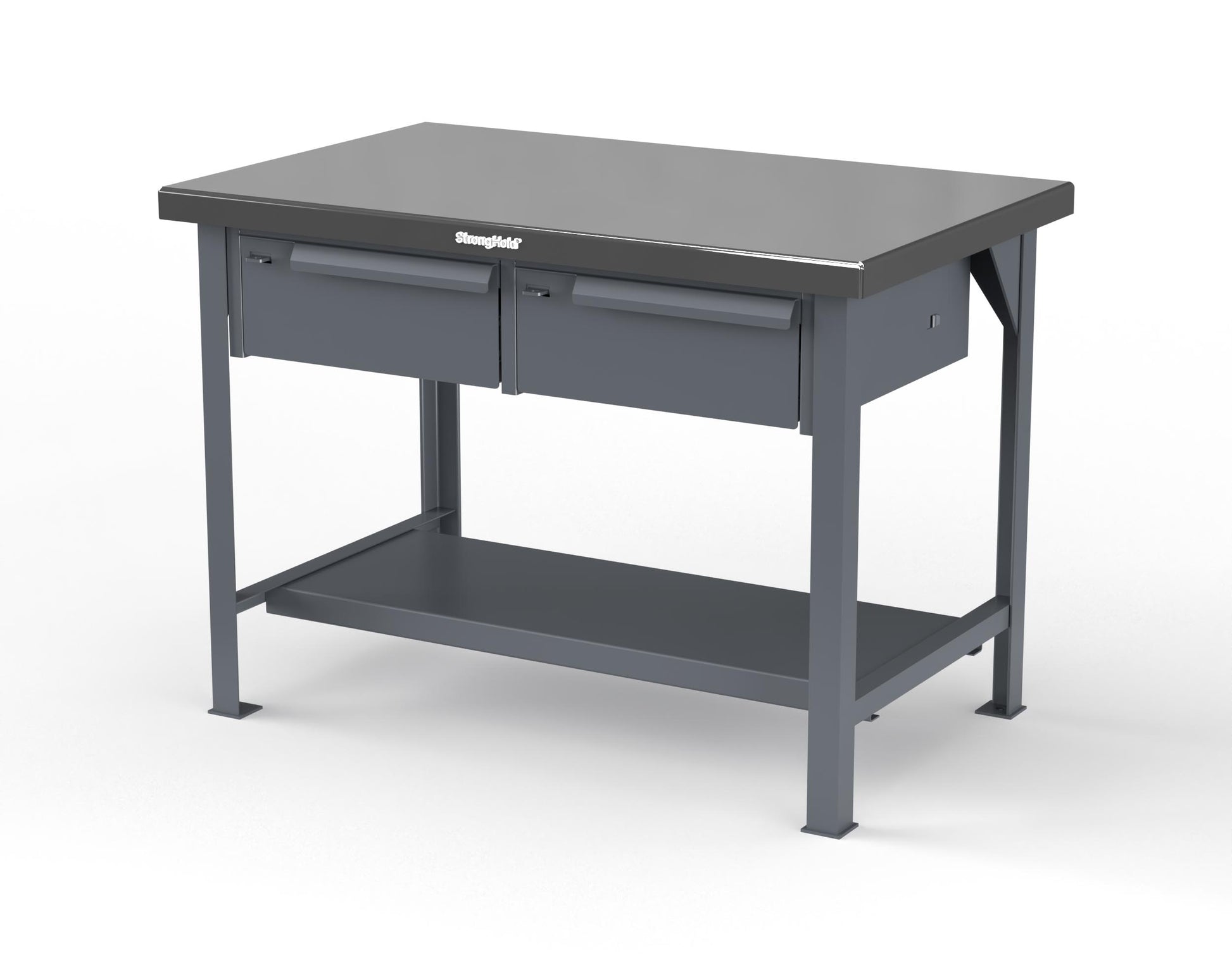 Extreme Duty 7 GA Shop Table with Stainless Steel Top, 2 Drawers, 1 Shelf - 48 In. W x 30 In. D x 34 In. H - T4830-2DB-SSTOP-7024