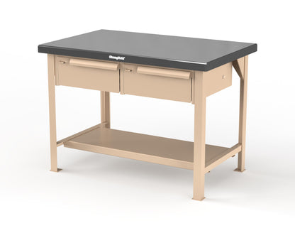 Extreme Duty 7 GA Shop Table with Stainless Steel Top, 2 Drawers, 1 Shelf - 48 In. W x 30 In. D x 34 In. H - T4830-2DB-SSTOP-1019