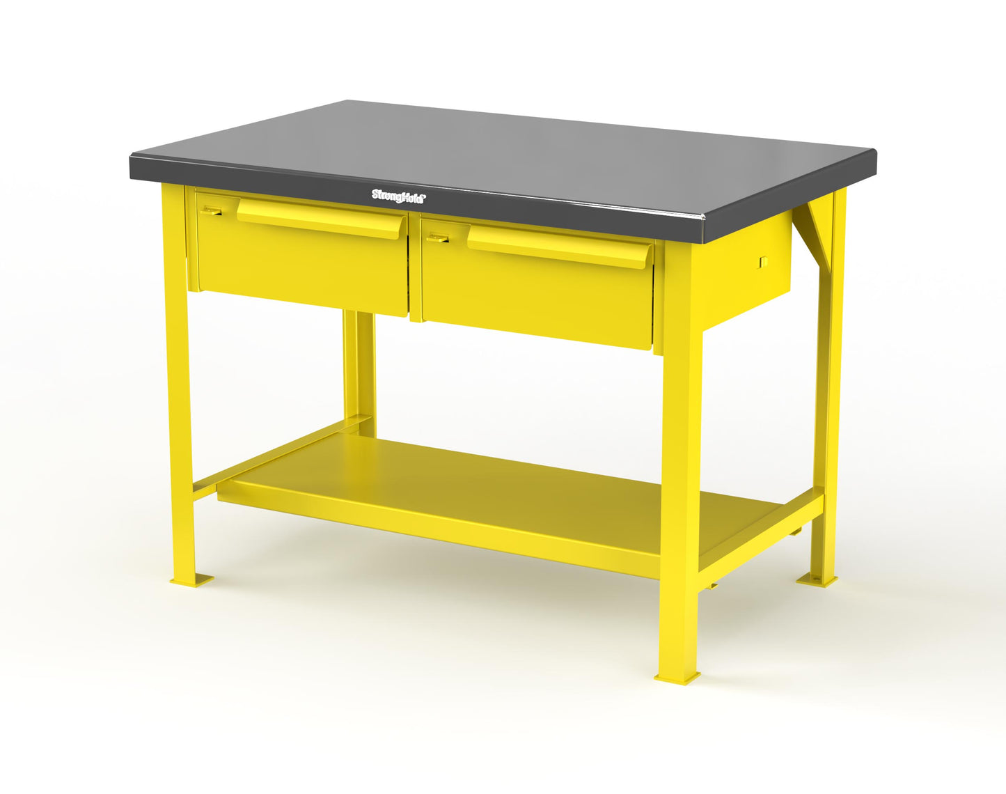 Extreme Duty 7 GA Shop Table with Stainless Steel Top, 2 Drawers, 1 Shelf - 48 In. W x 30 In. D x 34 In. H - T4830-2DB-SSTOP-1021