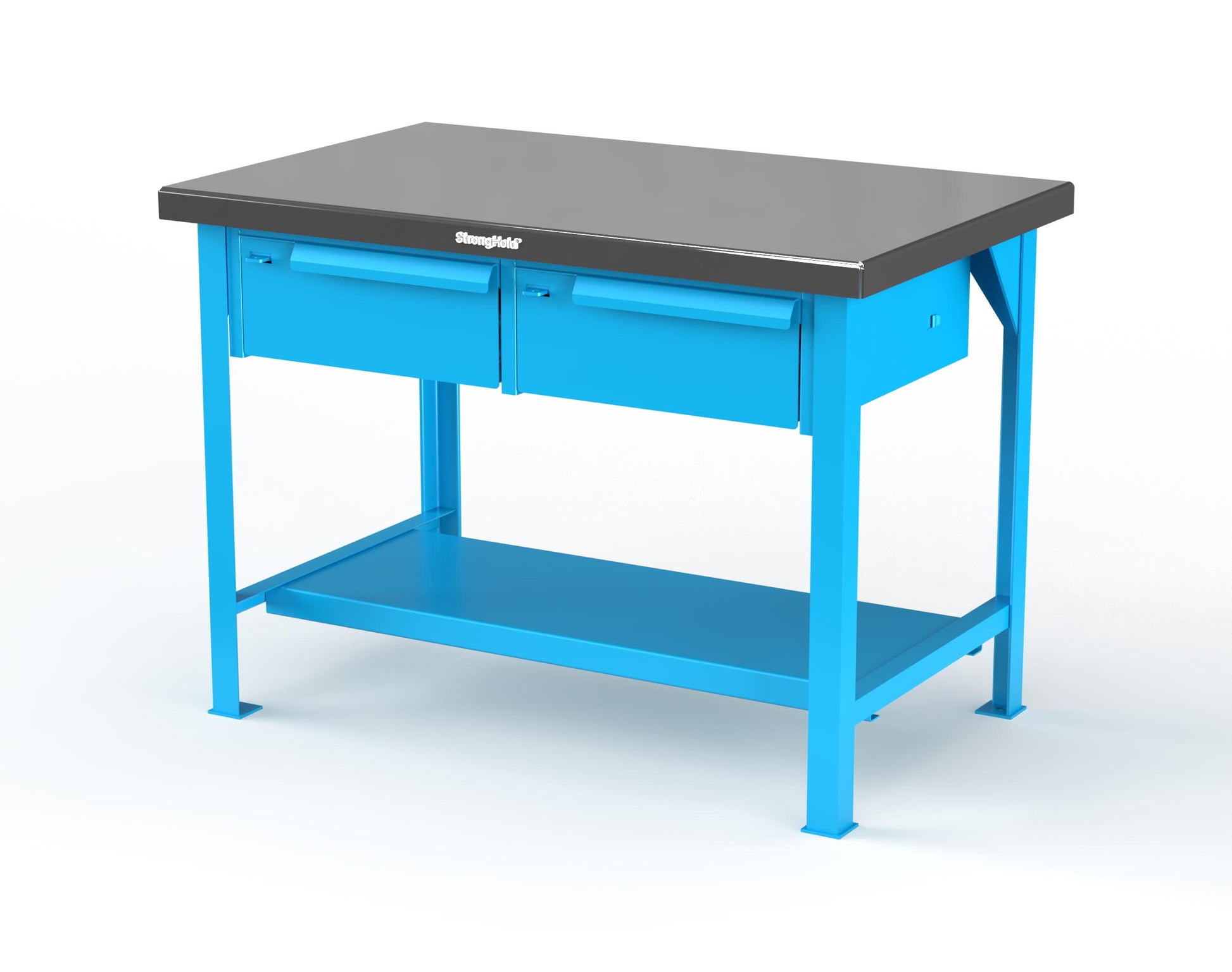 Extreme Duty 7 GA Shop Table with Stainless Steel Top, 2 Drawers, 1 Shelf - 48 In. W x 30 In. D x 34 In. H - T4830-2DB-SSTOP-5012