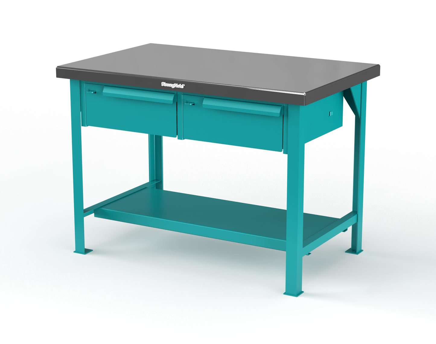 Extreme Duty 7 GA Shop Table with Stainless Steel Top, 2 Drawers, 1 Shelf - 48 In. W x 30 In. D x 34 In. H - T4830-2DB-SSTOP-5021