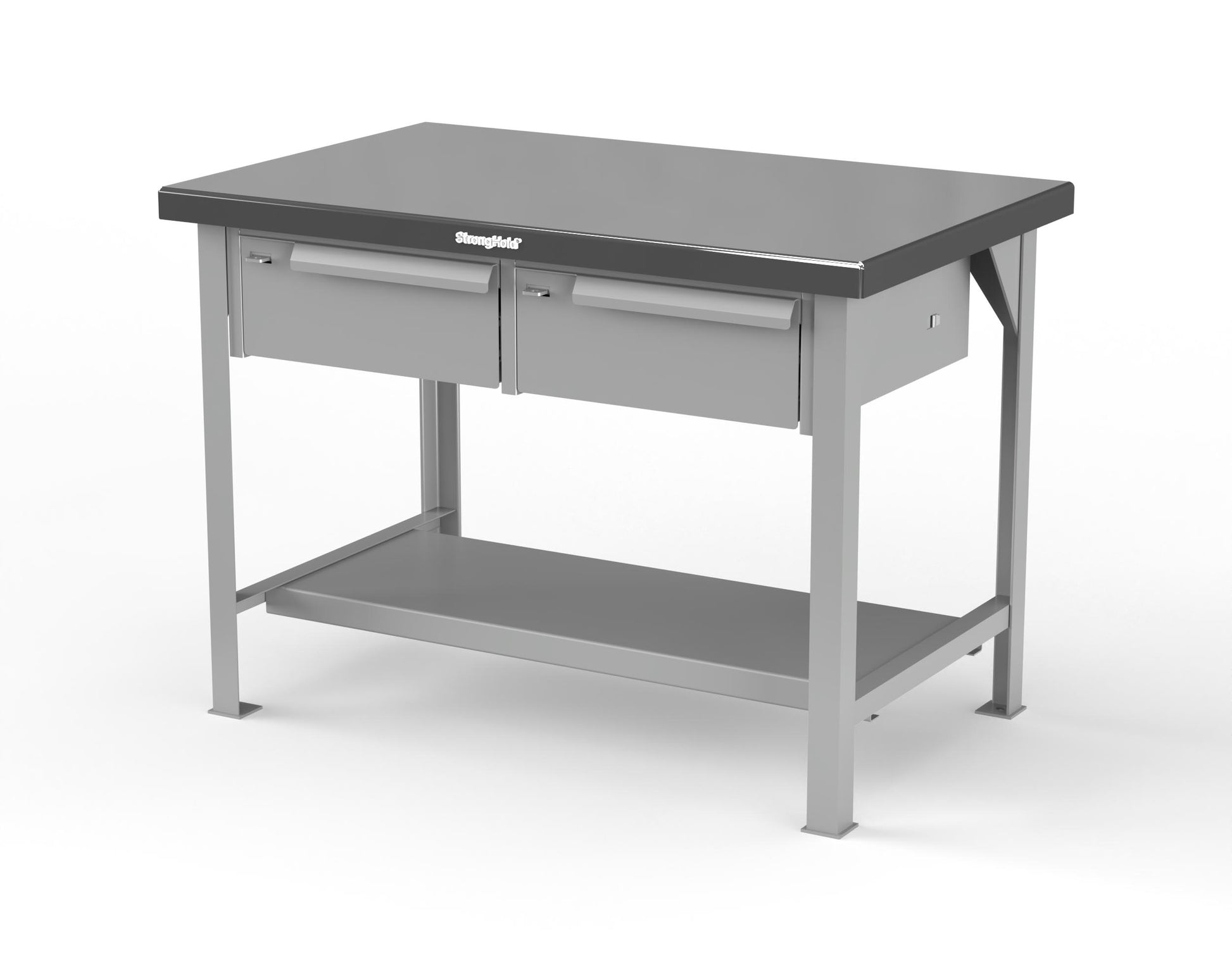 Extreme Duty 7 GA Shop Table with Stainless Steel Top, 2 Drawers, 1 Shelf - 48 In. W x 30 In. D x 34 In. H - T4830-2DB-SSTOP-7037