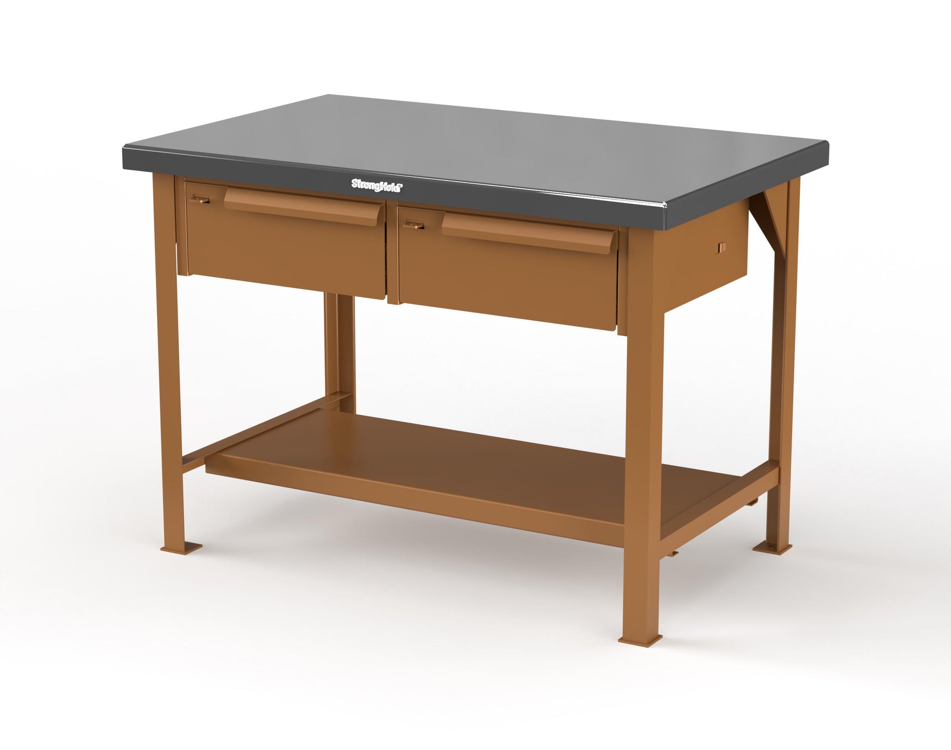 Extreme Duty 7 GA Shop Table with Stainless Steel Top, 2 Drawers, 1 Shelf - 48 In. W x 30 In. D x 34 In. H - T4830-2DB-SSTOP-8008