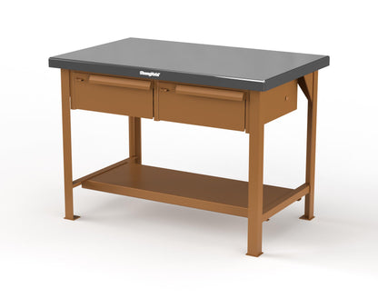 Extreme Duty 7 GA Shop Table with Stainless Steel Top, 2 Drawers, 1 Shelf - 48 In. W x 30 In. D x 34 In. H - T4830-2DB-SSTOP-8008