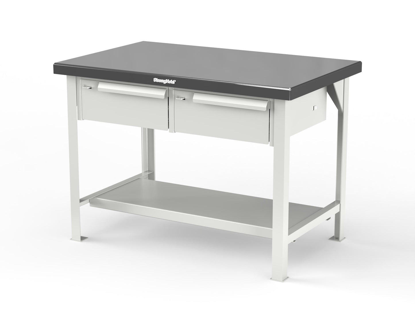Extreme Duty 7 GA Shop Table with Stainless Steel Top, 2 Drawers, 1 Shelf - 48 In. W x 30 In. D x 34 In. H - T4830-2DB-SSTOP-9003