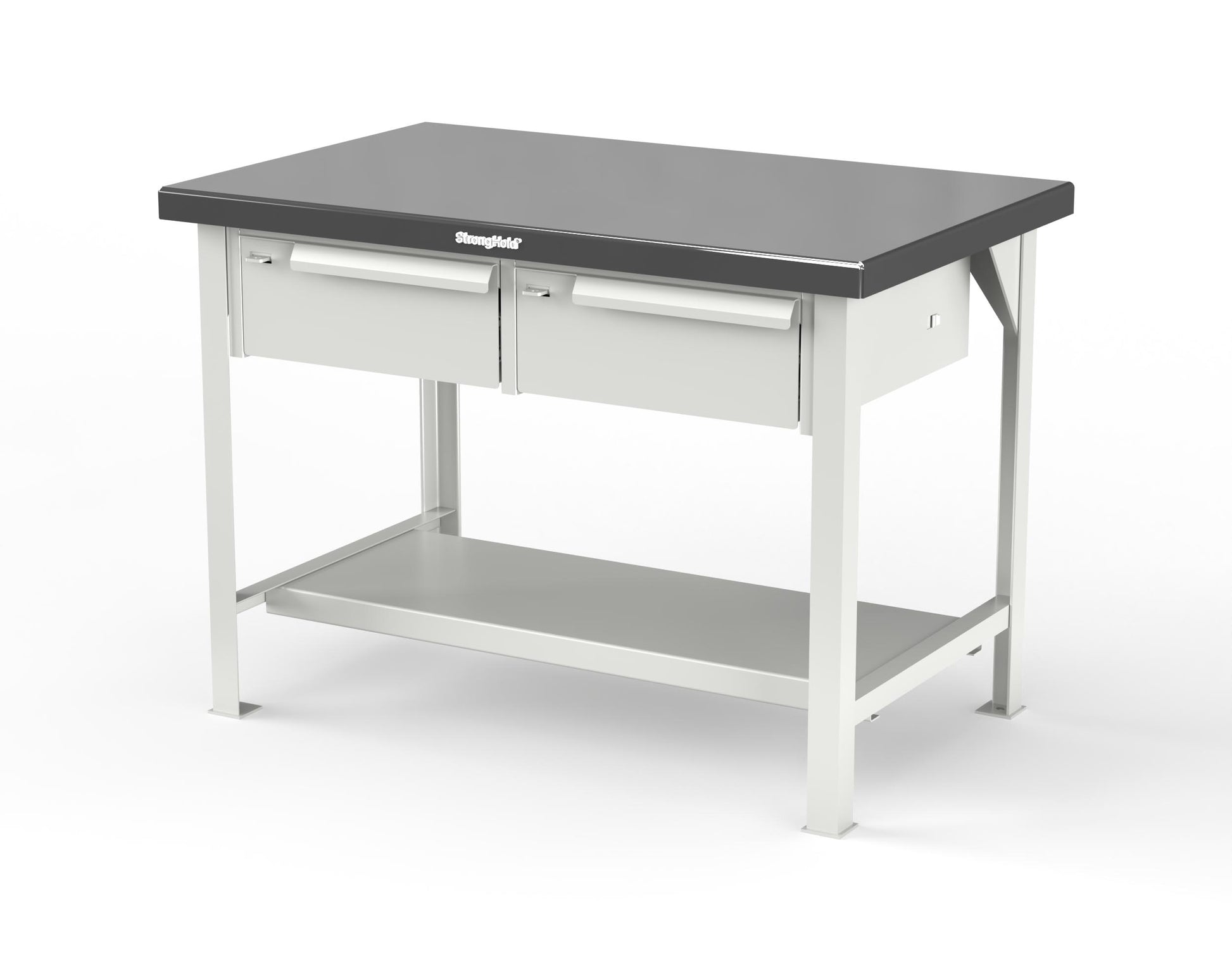 Extreme Duty 7 GA Shop Table with Stainless Steel Top, 2 Drawers, 1 Shelf - 48 In. W x 30 In. D x 34 In. H - T4830-2DB-SSTOP-9003