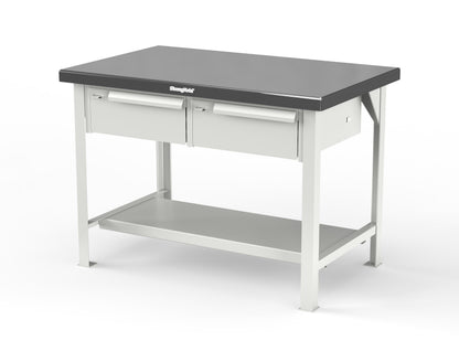 Extreme Duty 7 GA Shop Table with Stainless Steel Top, 2 Drawers, 1 Shelf - 48 In. W x 30 In. D x 34 In. H - T4830-2DB-SSTOP-9003