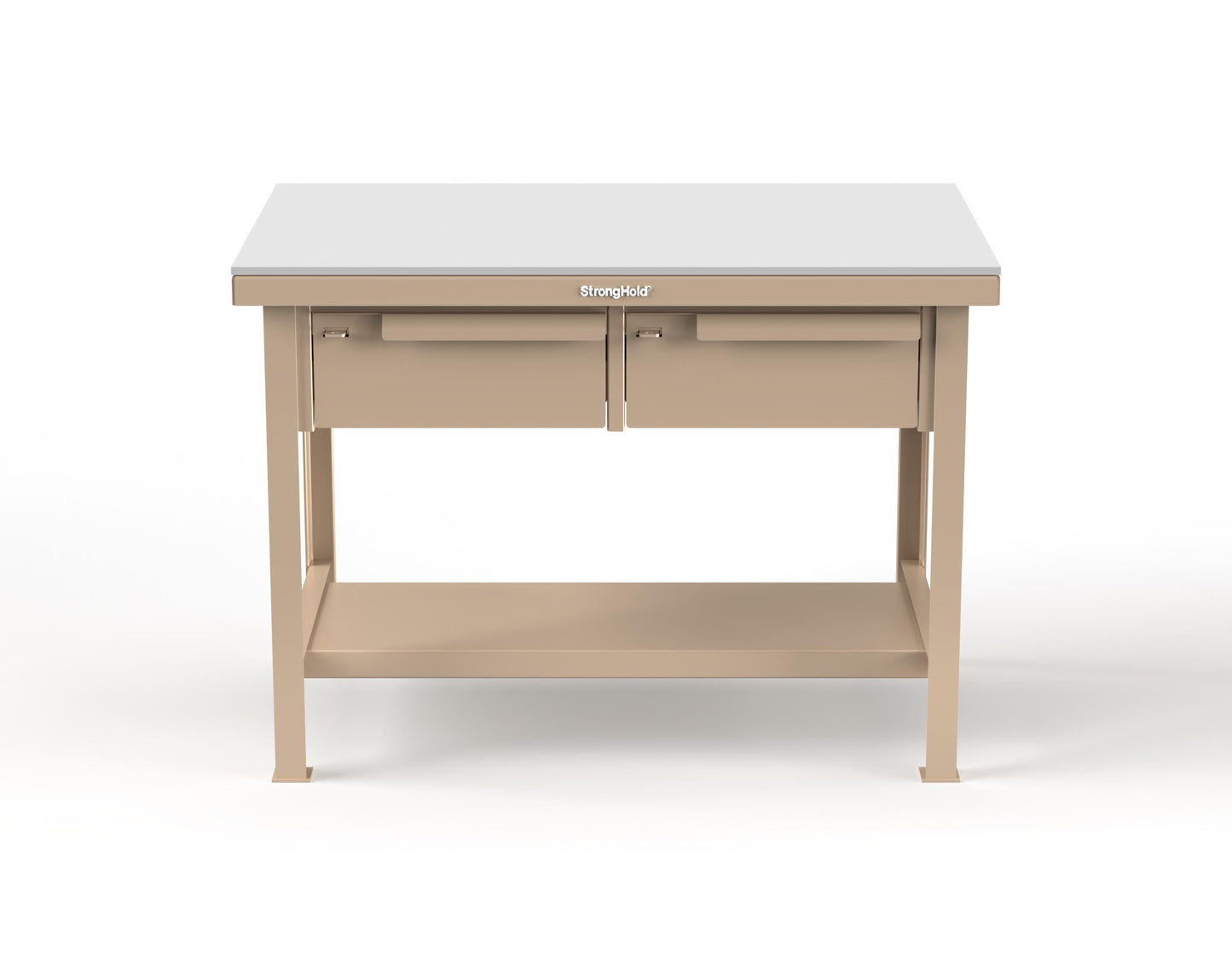 Extreme Duty 7 GA Shop Table with UHMW Top, 2 Drawers, 1 Shelf - 48 In. W x 30 In. D x 34 In. H - T4830-2DB-UHMW-1019