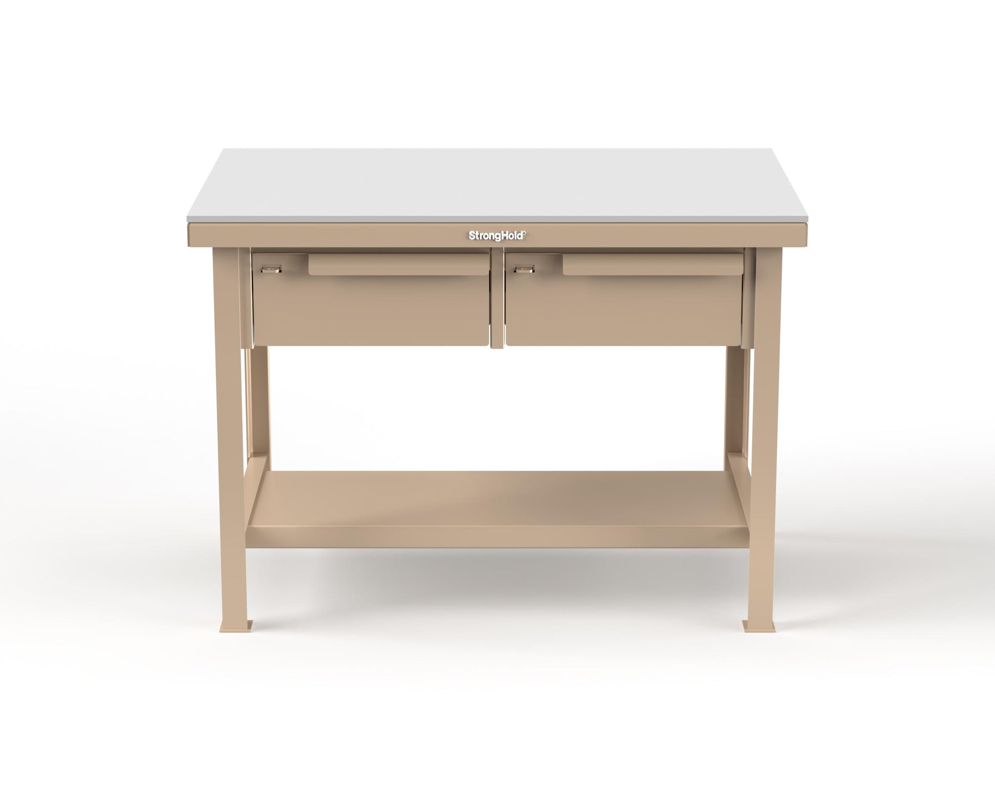 Extreme Duty 7 GA Shop Table with UHMW Top, 2 Drawers, 1 Shelf - 48 In. W x 30 In. D x 34 In. H - T4830-2DB-UHMW-1019