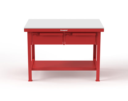 Extreme Duty 7 GA Shop Table with UHMW Top, 2 Drawers, 1 Shelf - 48 In. W x 30 In. D x 34 In. H - T4830-2DB-UHMW-3001