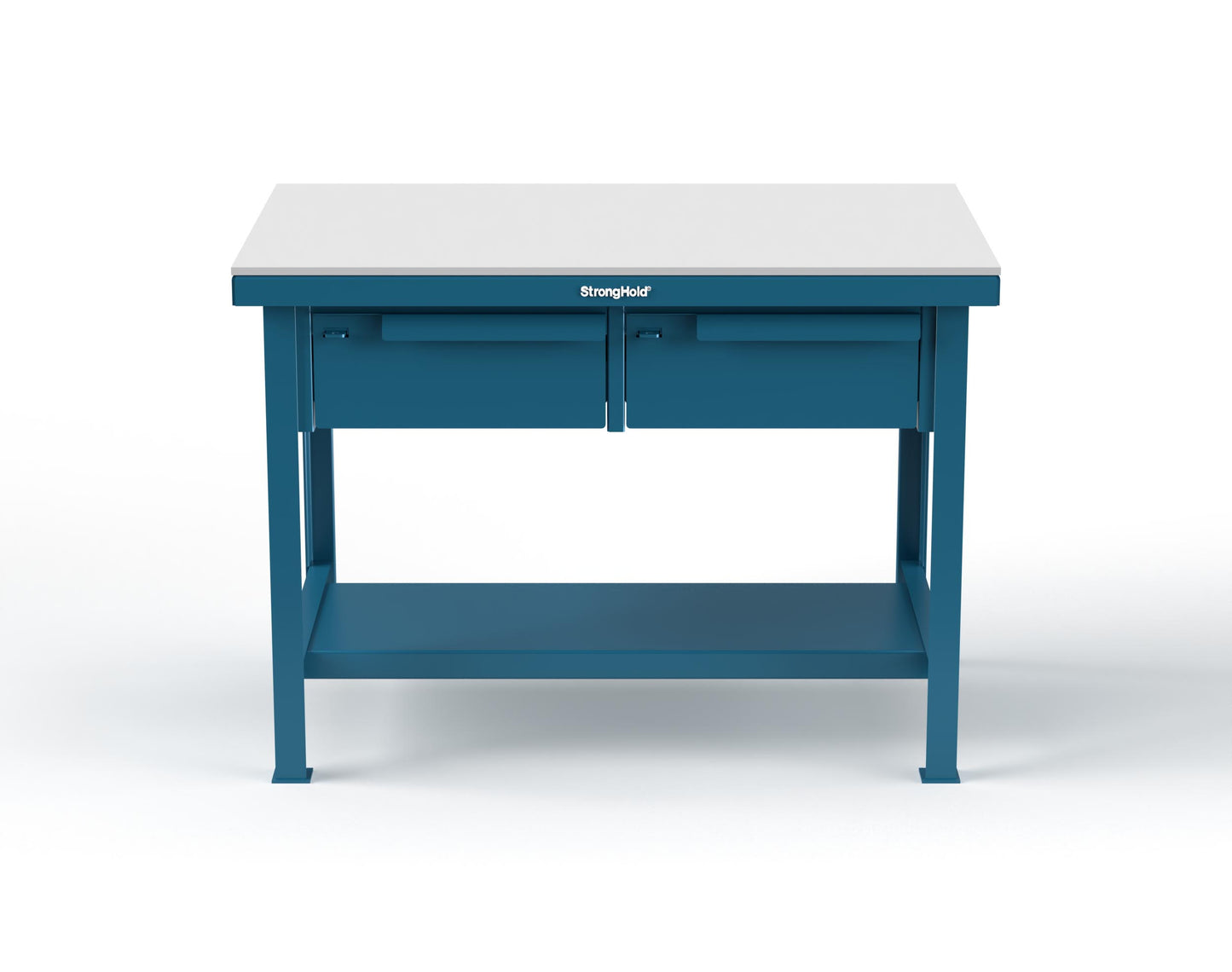 Extreme Duty 7 GA Shop Table with UHMW Top, 2 Drawers, 1 Shelf - 48 In. W x 30 In. D x 34 In. H - T4830-2DB-UHMW-5001