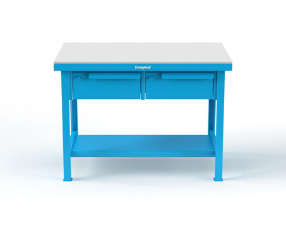 Extreme Duty 7 GA Shop Table with UHMW Top, 2 Drawers, 1 Shelf - 48 In. W x 30 In. D x 34 In. H - T4830-2DB-UHMW-5012
