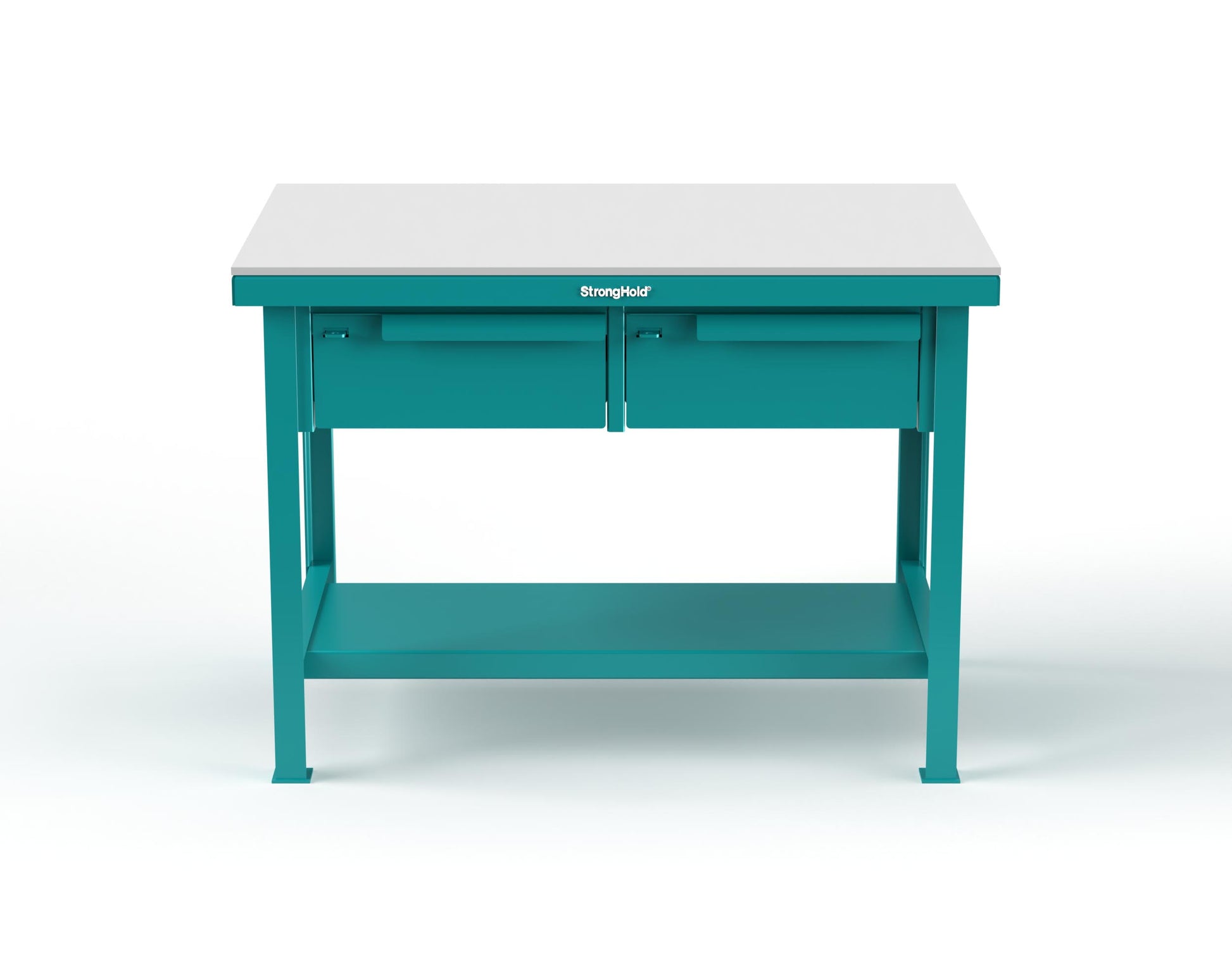 Extreme Duty 7 GA Shop Table with UHMW Top, 2 Drawers, 1 Shelf - 48 In. W x 30 In. D x 34 In. H - T4830-2DB-UHMW-5021
