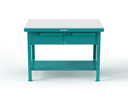 Extreme Duty 7 GA Shop Table with UHMW Top, 2 Drawers, 1 Shelf - 48 In. W x 30 In. D x 34 In. H - T4830-2DB-UHMW-5021