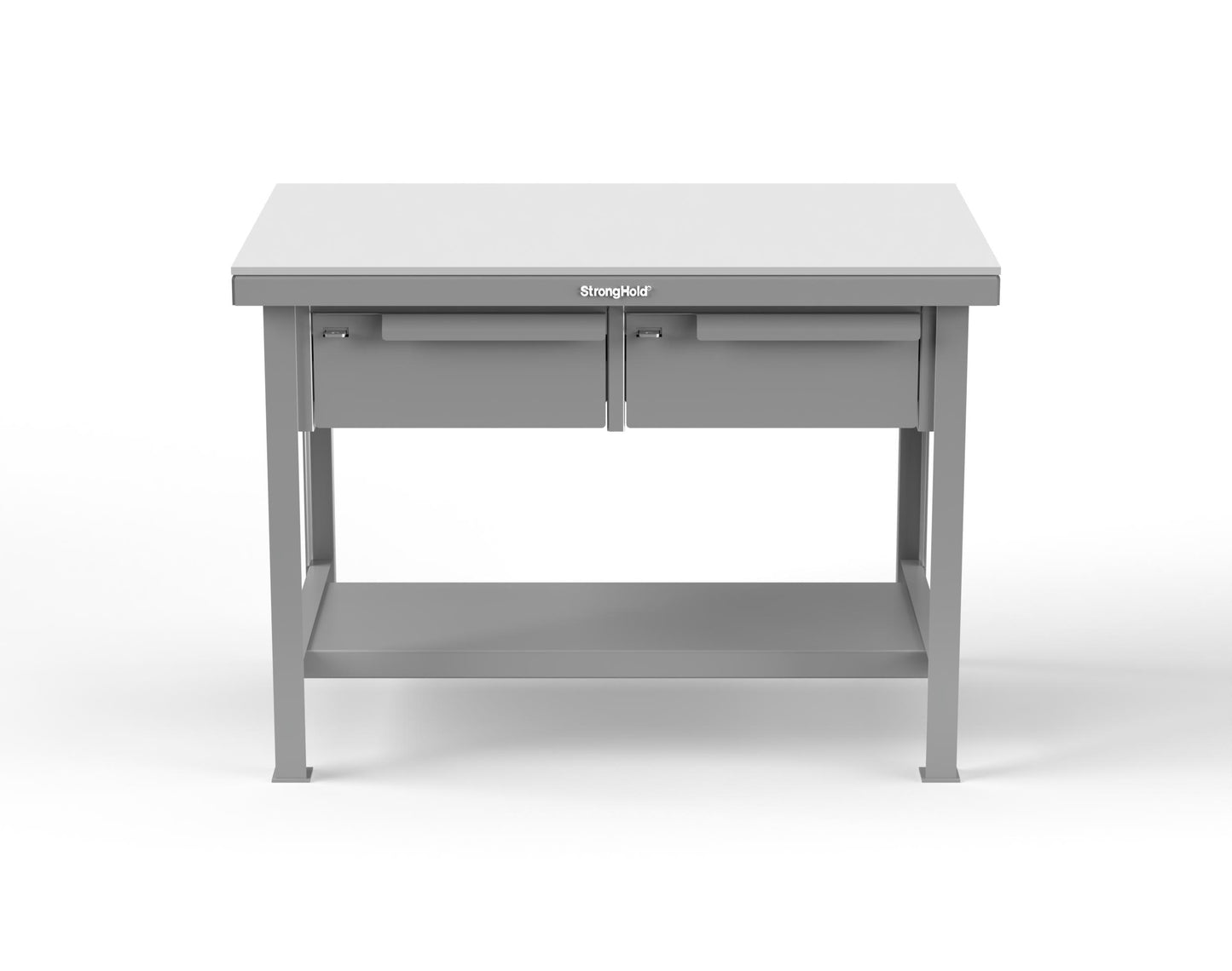 Extreme Duty 7 GA Shop Table with UHMW Top, 2 Drawers, 1 Shelf - 48 In. W x 30 In. D x 34 In. H - T4830-2DB-UHMW-7037