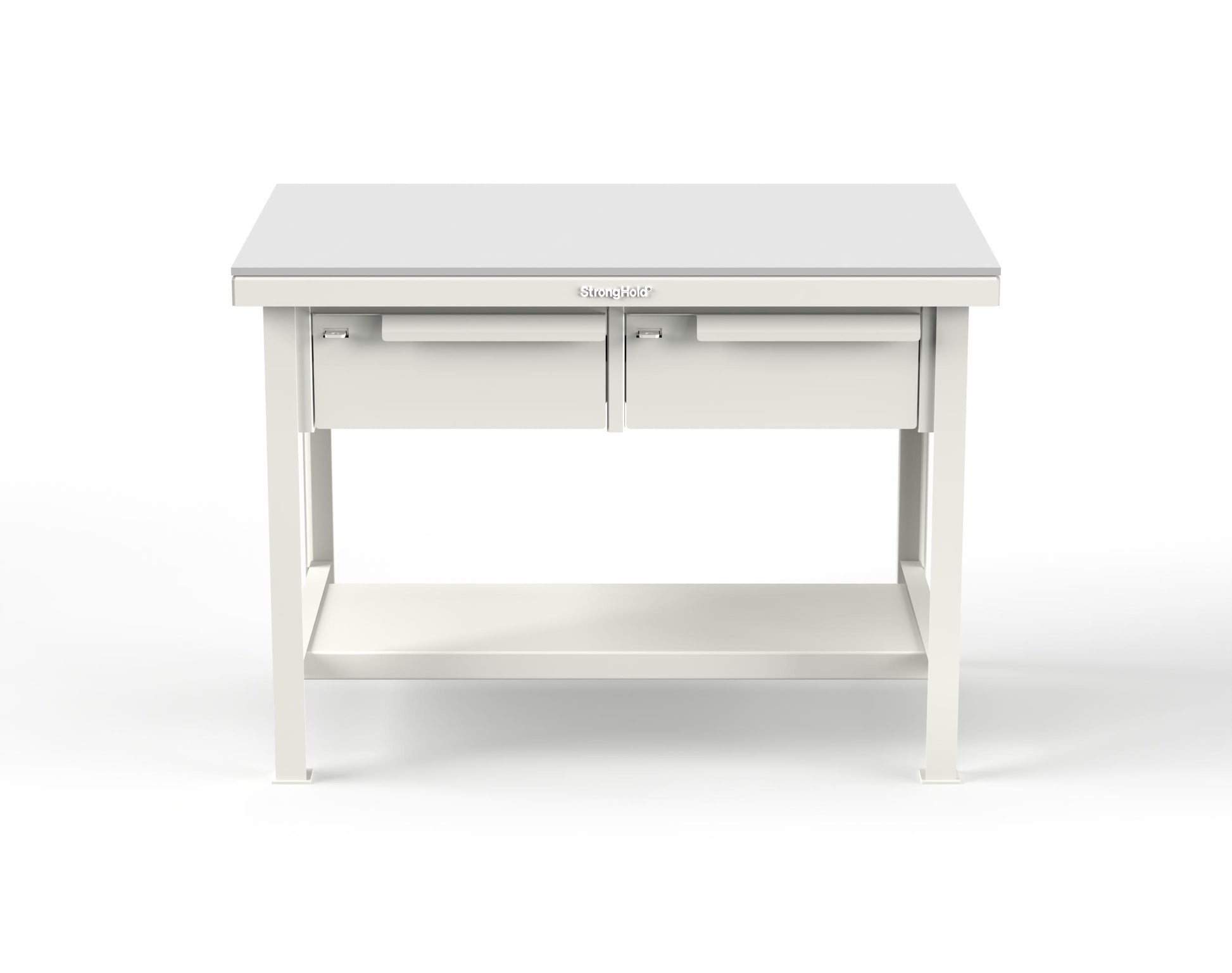 Extreme Duty 7 GA Shop Table with UHMW Top, 2 Drawers, 1 Shelf - 48 In. W x 30 In. D x 34 In. H - T4830-2DB-UHMW-9003