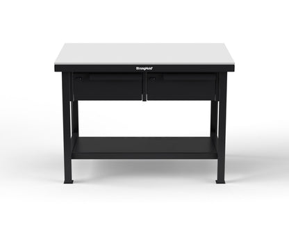 Extreme Duty 7 GA Shop Table with UHMW Top, 2 Drawers, 1 Shelf - 48 In. W x 30 In. D x 34 In. H - T4830-2DB-UHMW-9005
