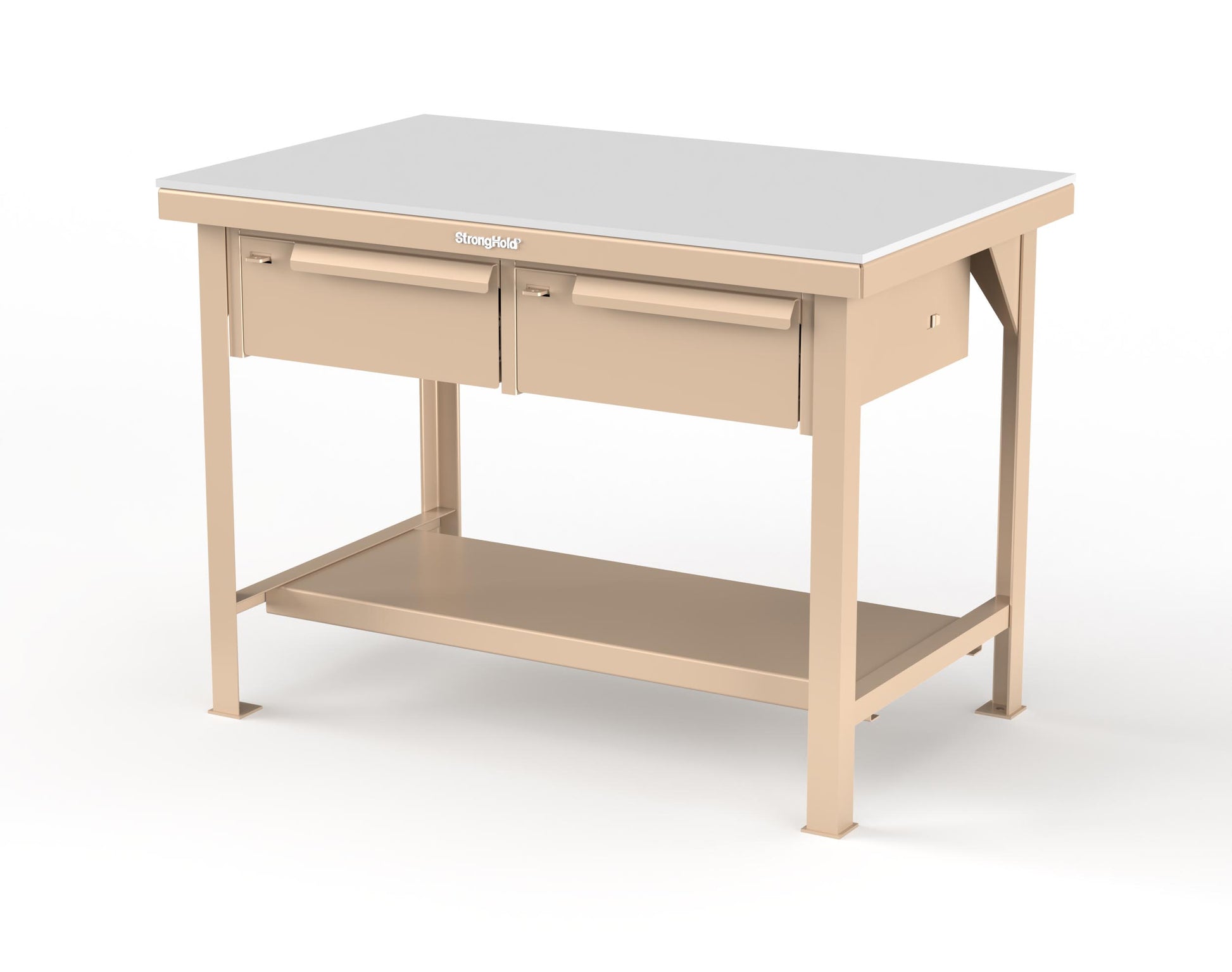 Extreme Duty 7 GA Shop Table with UHMW Top, 2 Drawers, 1 Shelf - 48 In. W x 30 In. D x 34 In. H - T4830-2DB-UHMW-1019