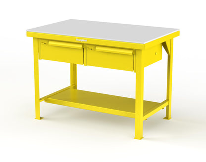 Extreme Duty 7 GA Shop Table with UHMW Top, 2 Drawers, 1 Shelf - 48 In. W x 30 In. D x 34 In. H - T4830-2DB-UHMW-1021
