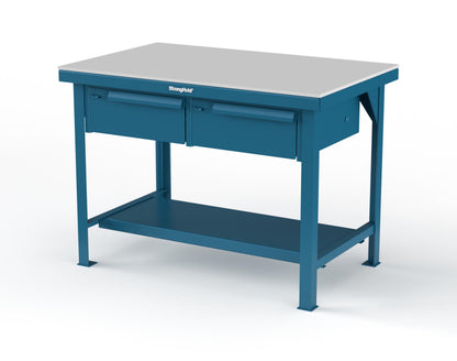 Extreme Duty 7 GA Shop Table with UHMW Top, 2 Drawers, 1 Shelf - 48 In. W x 30 In. D x 34 In. H - T4830-2DB-UHMW-5001