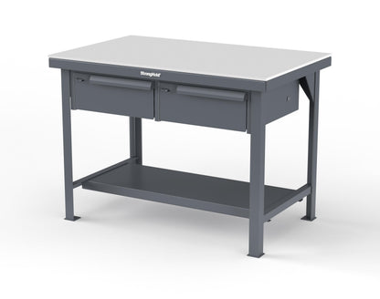 Extreme Duty 7 GA Shop Table with UHMW Top, 2 Drawers, 1 Shelf - 48 In. W x 30 In. D x 34 In. H - T4830-2DB-UHMW-7024
