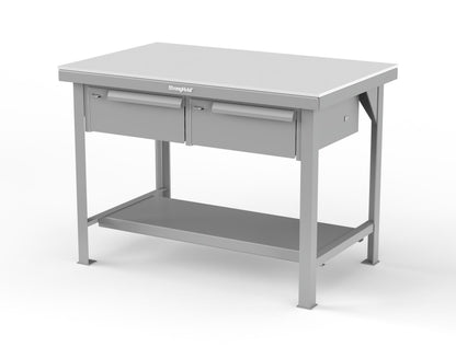 Extreme Duty 7 GA Shop Table with UHMW Top, 2 Drawers, 1 Shelf - 48 In. W x 30 In. D x 34 In. H - T4830-2DB-UHMW-7037
