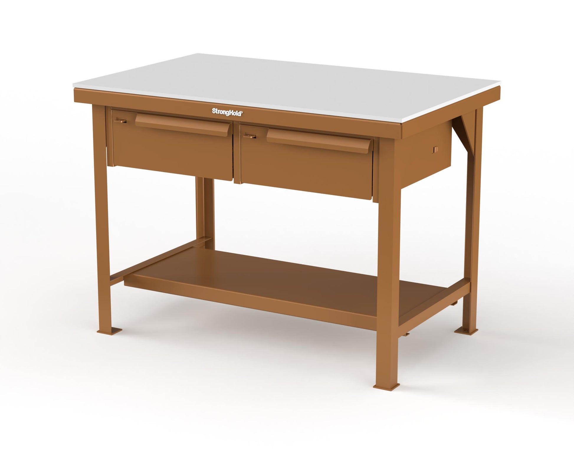 Extreme Duty 7 GA Shop Table with UHMW Top, 2 Drawers, 1 Shelf - 48 In. W x 30 In. D x 34 In. H - T4830-2DB-UHMW-8008