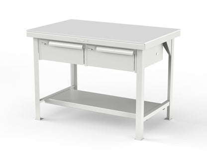 Extreme Duty 7 GA Shop Table with UHMW Top, 2 Drawers, 1 Shelf - 48 In. W x 30 In. D x 34 In. H - T4830-2DB-UHMW-9003