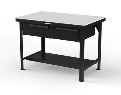 Extreme Duty 7 GA Shop Table with UHMW Top, 2 Drawers, 1 Shelf - 48 In. W x 30 In. D x 34 In. H - T4830-2DB-UHMW-9005