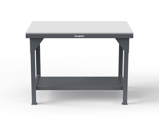 Extreme Duty 7 GA Shop Table with UHMW Top, 1 Shelf - 48 In. W x 30 In. D x 34 In. H - T4830-UHMW-7024