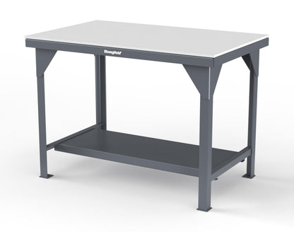 Extreme Duty 7 GA Shop Table with UHMW Top, 1 Shelf - 48 In. W x 30 In. D x 34 In. H - T4830-UHMW-7024