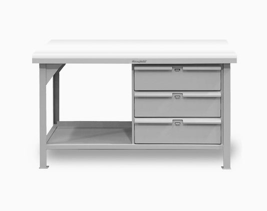 Extreme Duty 7 GA Shop Table with UHMW Top, 3 Drawers, 1 Shelf - 72 In. W x 36 In. D x 34 In. H