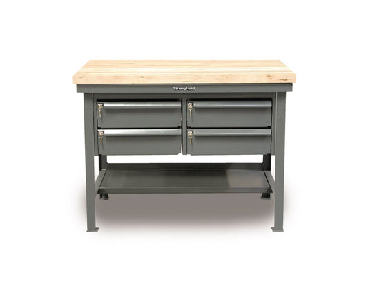 Extreme Duty 7 GA Shop Table with 1 3/4 in. Maple Top, 4 Keylock Drawers, 1 Shelf - 60 In. W x 36 In. D x 34 In. H