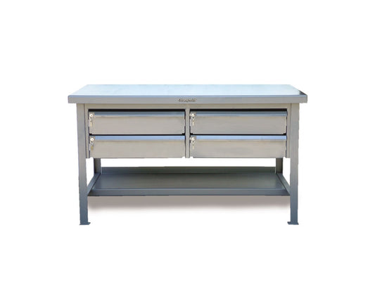 Extreme Duty 7 GA Shop Table with ABS Top, 4 Keylock Drawers, 1 Shelf - 48 In. W x 30 In. D x 34 In. H