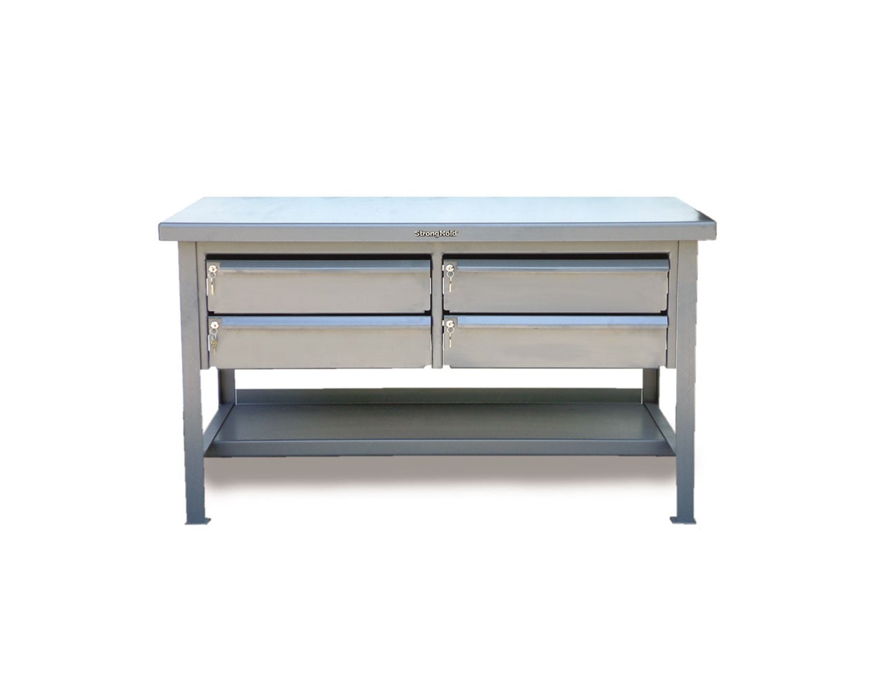 Extreme Duty 7 GA Shop Table with Stainless Steel Top, 4 Keylock Drawers, 1 Shelf - 72 In. W x 36 In. D x 34 In. H