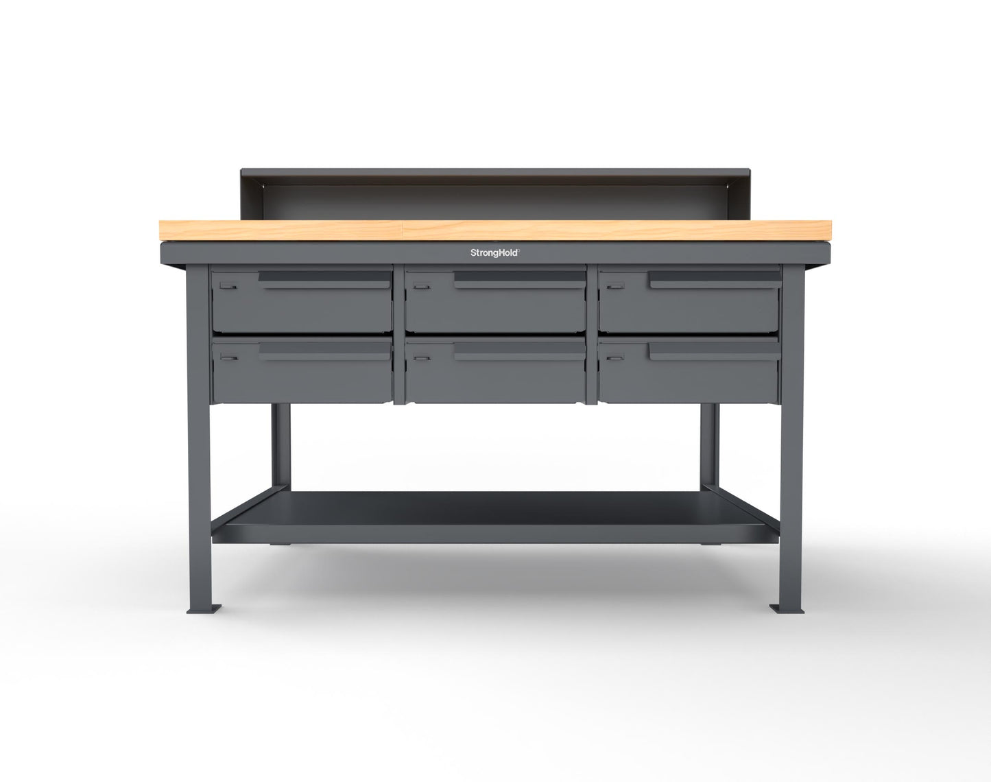 Extreme Duty 7 GA Shop Table with 1 3/4 in. Maple Top, Riser Shelf, 6 Drawers - 60 In. W x 36 In. D x 48 In. H - T6036-RS-6DB-MT-7024