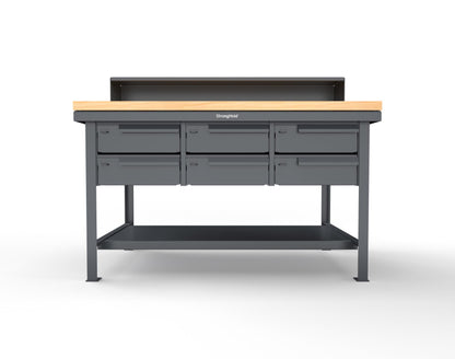 Extreme Duty 7 GA Shop Table with 1 3/4 in. Maple Top, Riser Shelf, 6 Drawers - 60 In. W x 36 In. D x 48 In. H - T6036-RS-6DB-MT-7024