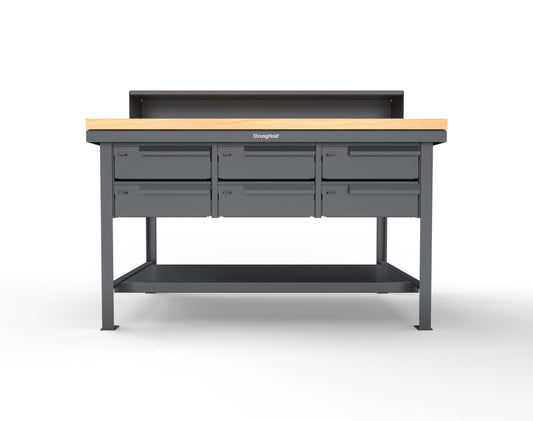 Extreme Duty 7 GA Shop Table with 1 3/4 in. Maple Top, Riser Shelf, 6 Drawers - 60 In. W x 36 In. D x 48 In. H - T6036-RS-6DB-MT-7024