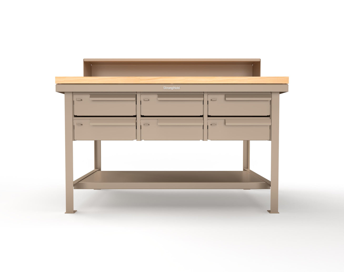 Extreme Duty 7 GA Shop Table with 1 3/4 in. Maple Top, Riser Shelf, 6 Drawers - 60 In. W x 36 In. D x 48 In. H - T6036-RS-6DB-MT-1019
